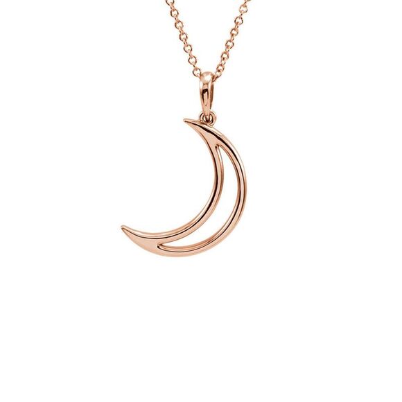 Polished Crescent Moon Necklace in 14k Rose Gold, 16 Inch - Picture 1 of 4